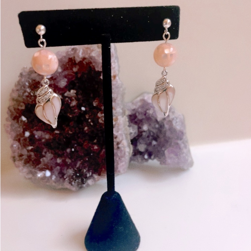 Genuine Mother of Pearl Mermaid Design Sterling Silver Earrings